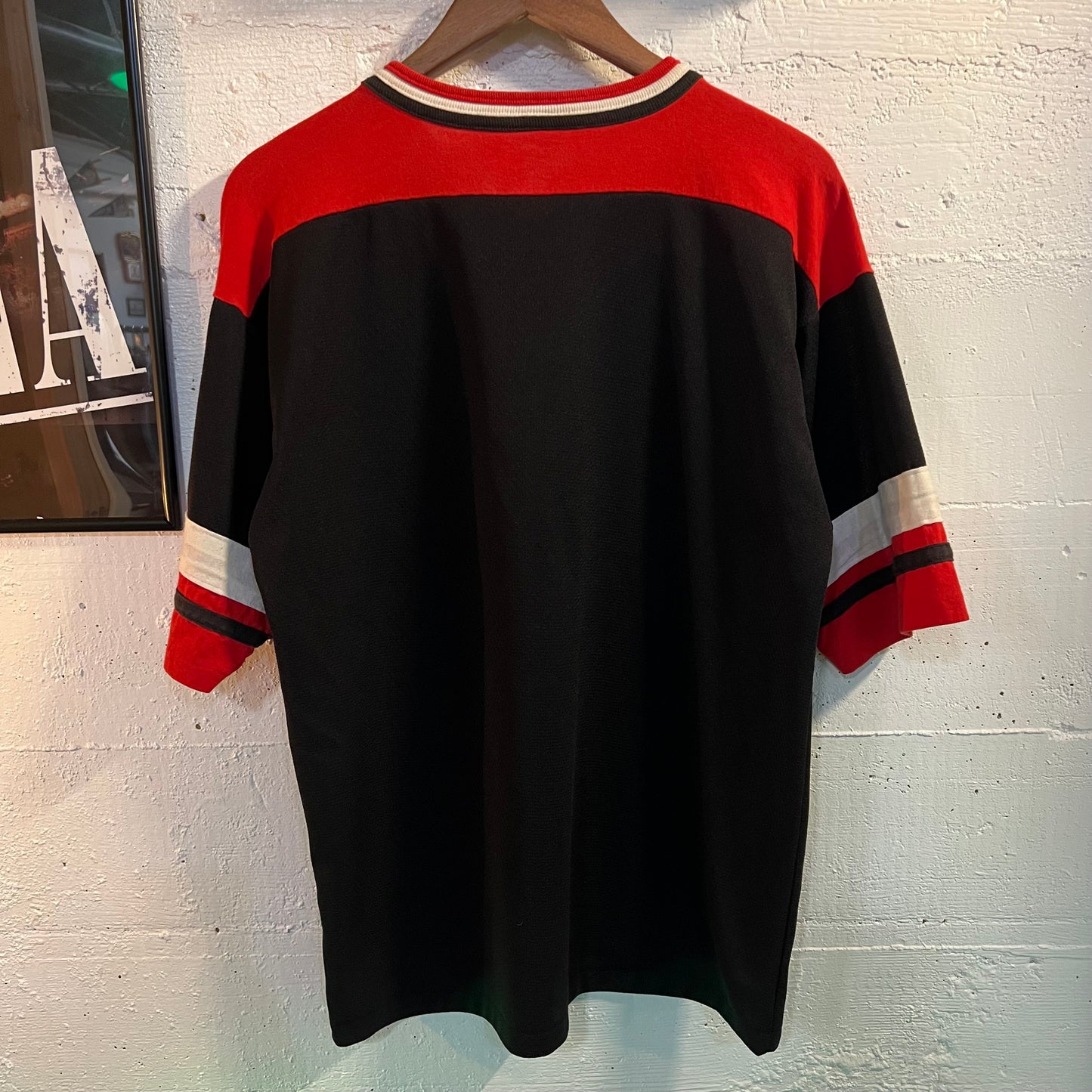 Vintage 90's Atlanta Falcons NFL Scrimmage Jersey Shirt - Size Large - Single Stitch - Black/Red/White