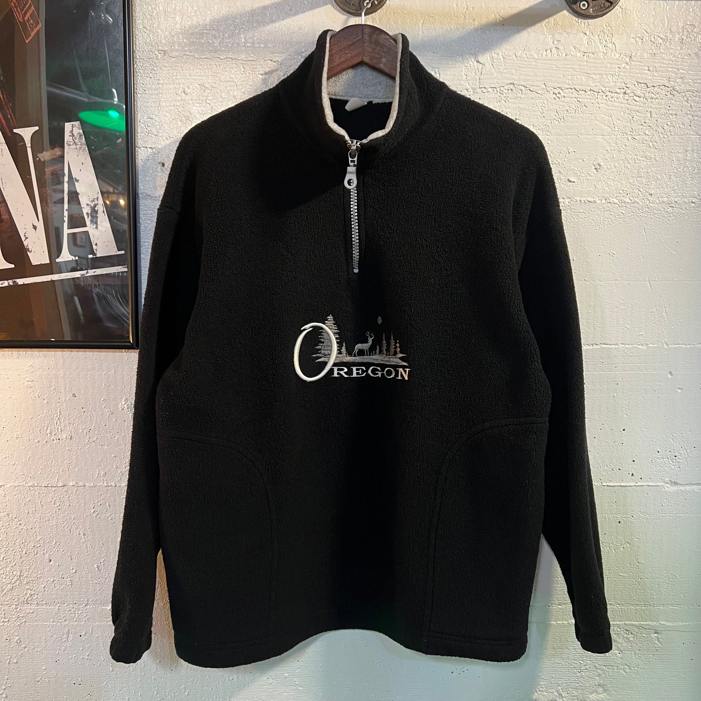 Vintage Embroidered Oregon 1/4 Zip Fleece Pullover Jacket - Size Small - Made In USA - Black/Grey