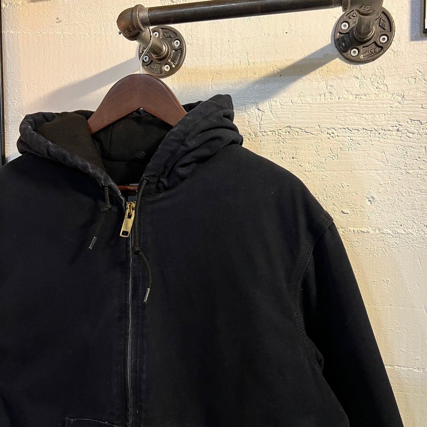 Vintage Carhartt J130 MDT Duck Canvas Hooded Jacket - Size Medium - Navy Blue