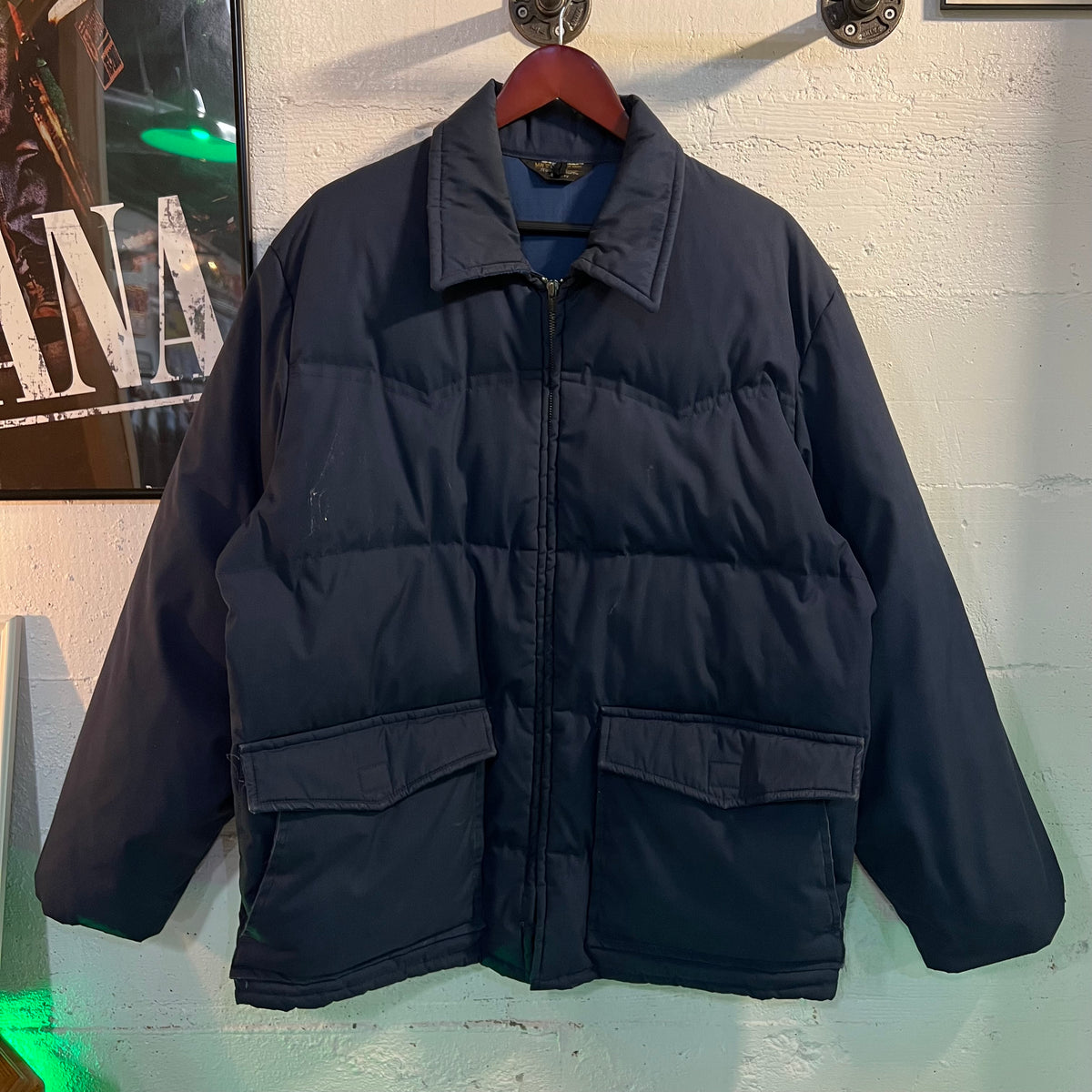 Vintage 1970's JCPenney Towncraft Goose Down Insulated Western Yoke Winter Jacket - Size L/XL - Navy