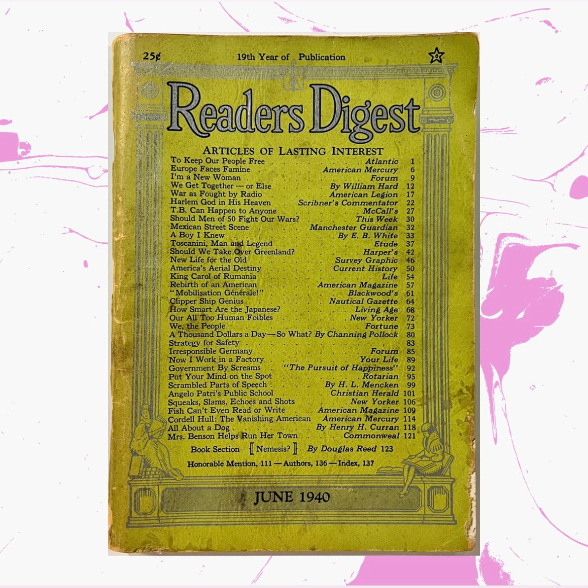 Vintage 1940's Readers Digest Magazine - Vol. 36 No. 218 - Green/Silver/Black