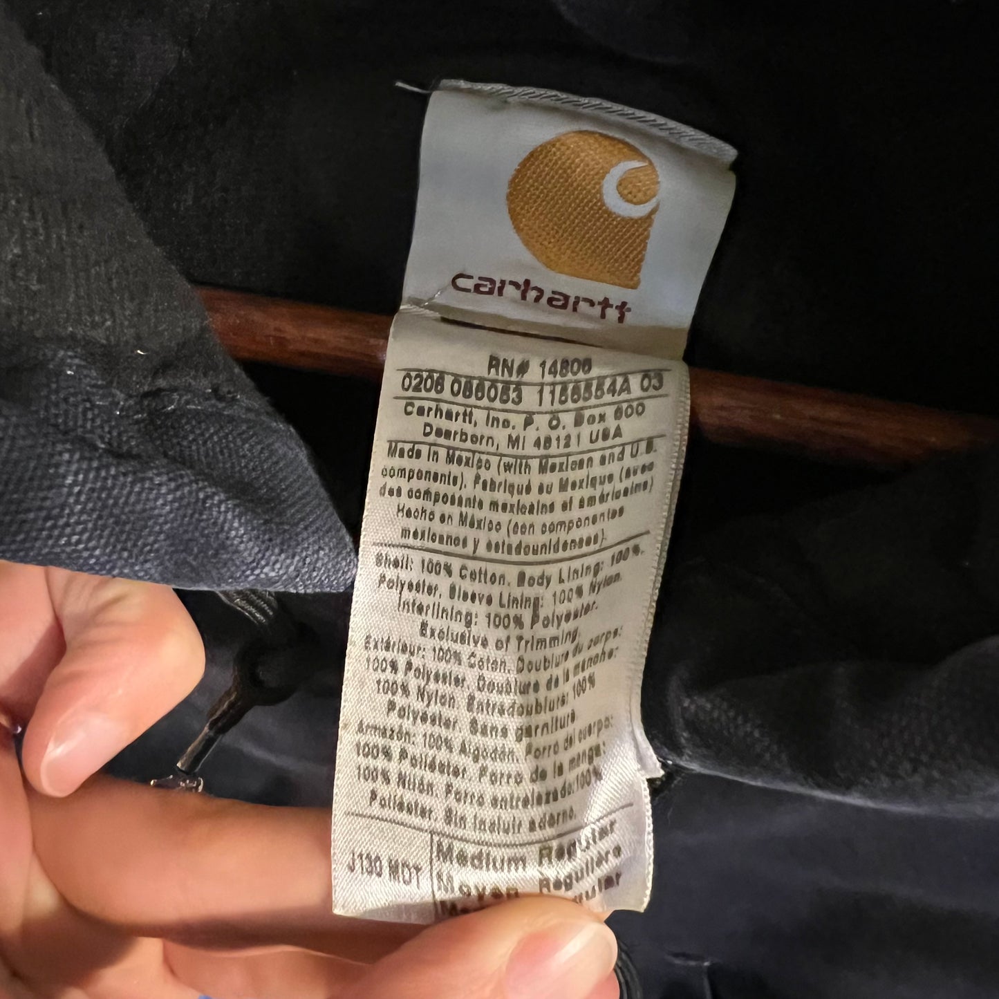 Vintage Carhartt J130 MDT Duck Canvas Hooded Jacket - Size Medium - Navy Blue