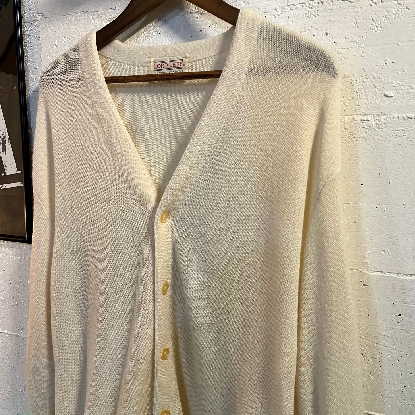 Vintage 60’s/70’s Lord Jeff 100% Acrylic Knitted Cardigan Sweater - Size XL - Made In USA - Cream