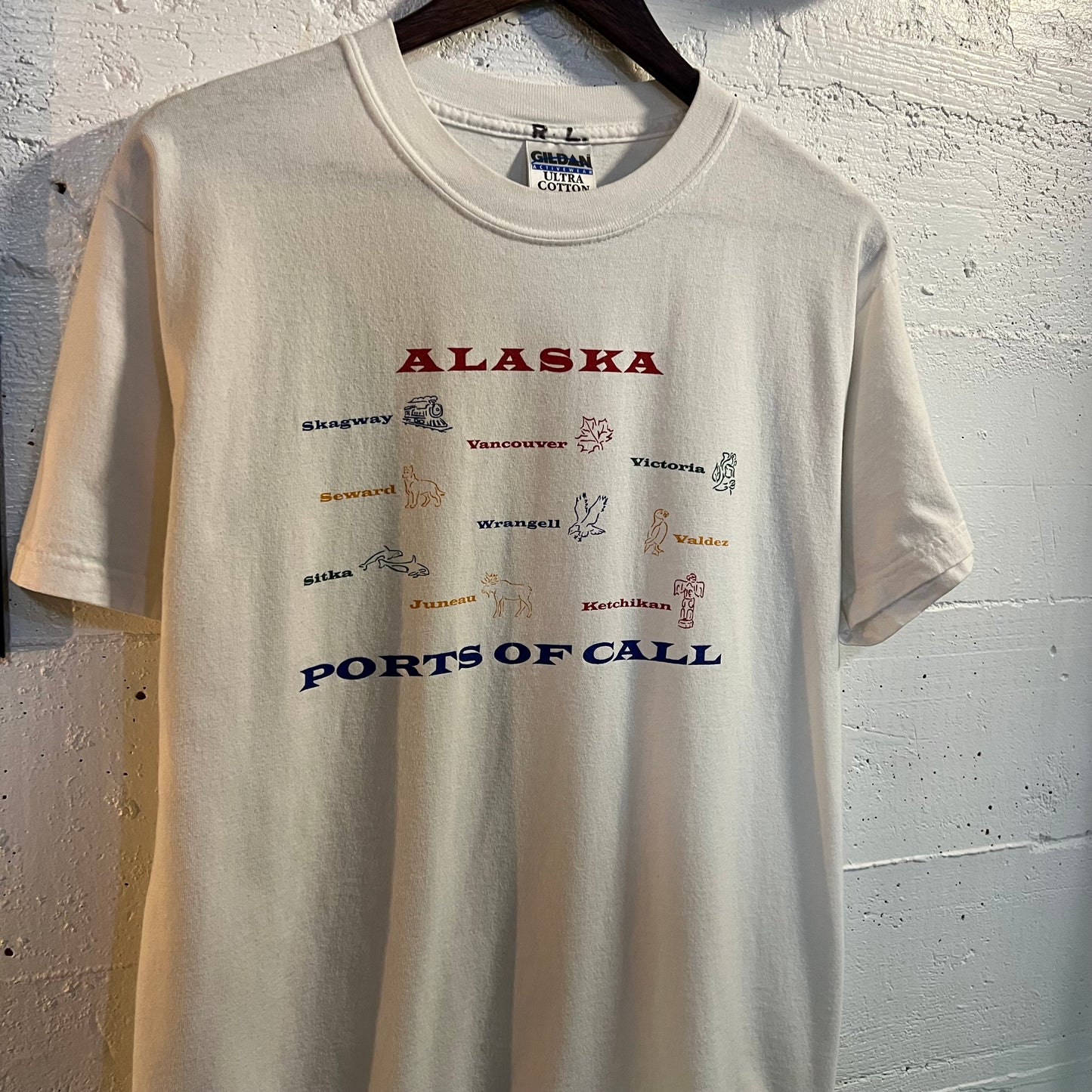 Vintage 2000's Alaskan Ports Of Call Graphic Souvenir T-Shirt - Size Medium - White/Multi