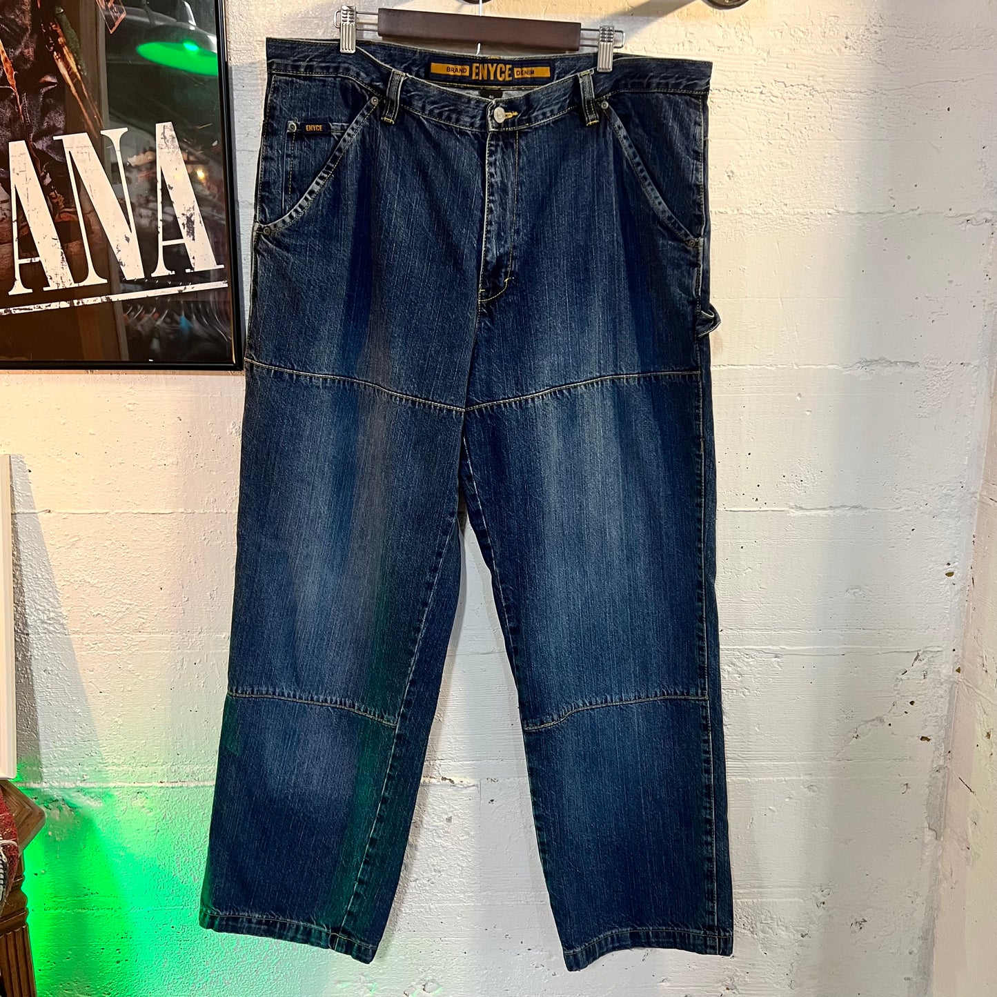 Vintage Enyce Brand Denim Double Knee Baggy Cargo Jeans - Size 40 - Dark Wash