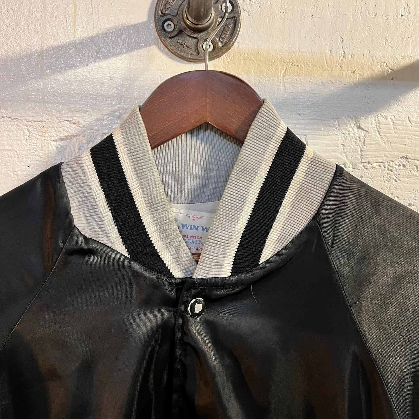 Vintage Win Wear Nylon Bomber Varsity Jacket - Size XL - Made In USA - Black/Gray/White