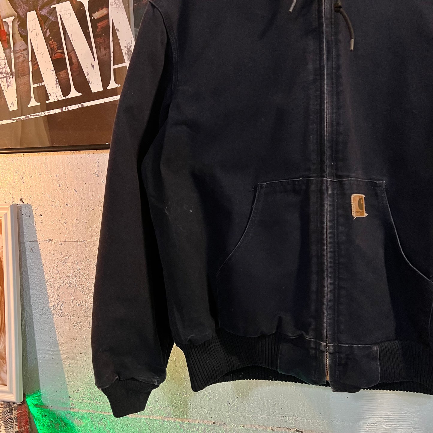 Vintage Carhartt J130 MDT Duck Canvas Hooded Jacket - Size Medium - Navy Blue