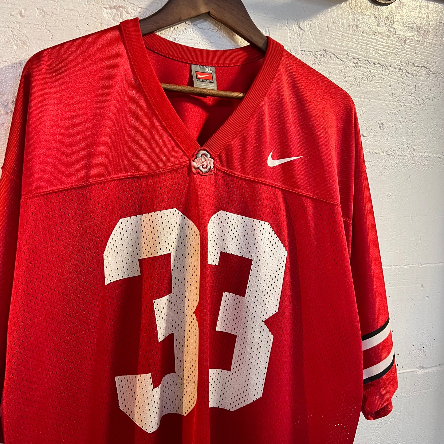 Vintage Nike Ohio State '#33' Mesh Football Jersey - Size XL - Red/White/Black