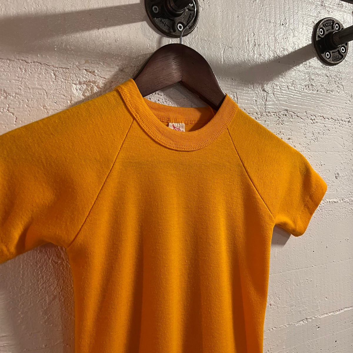 True Vintage 1970's Buster Brown 50/50 Blend Raglan Sleeve Baby Tee - Size XS - Golden/Yellow - Made In USA