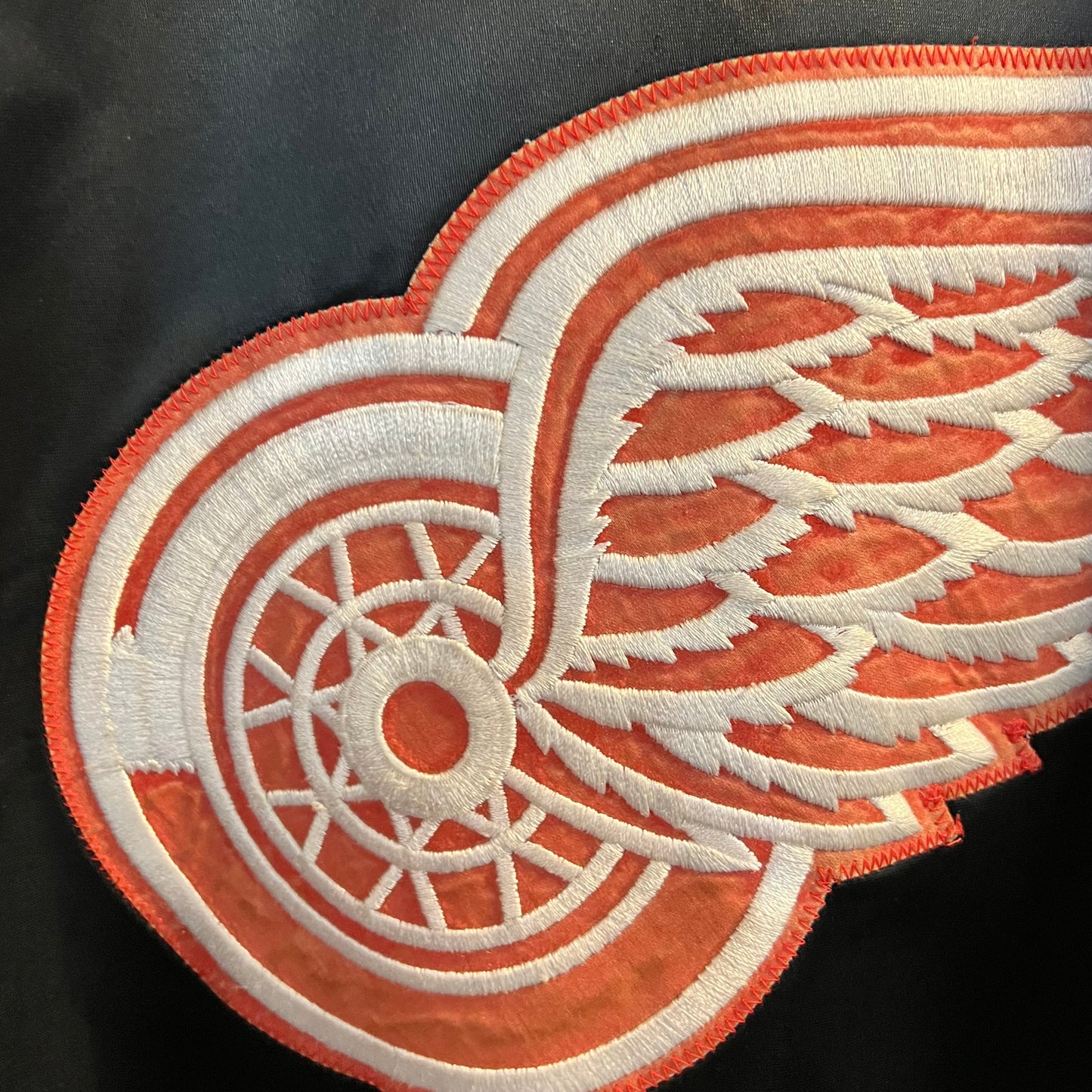 Vintage 80's Starter NHL Center Ice Detroit Red Wings Satin Bomber Jacket - Size Medium - Made In USA - Black/Red