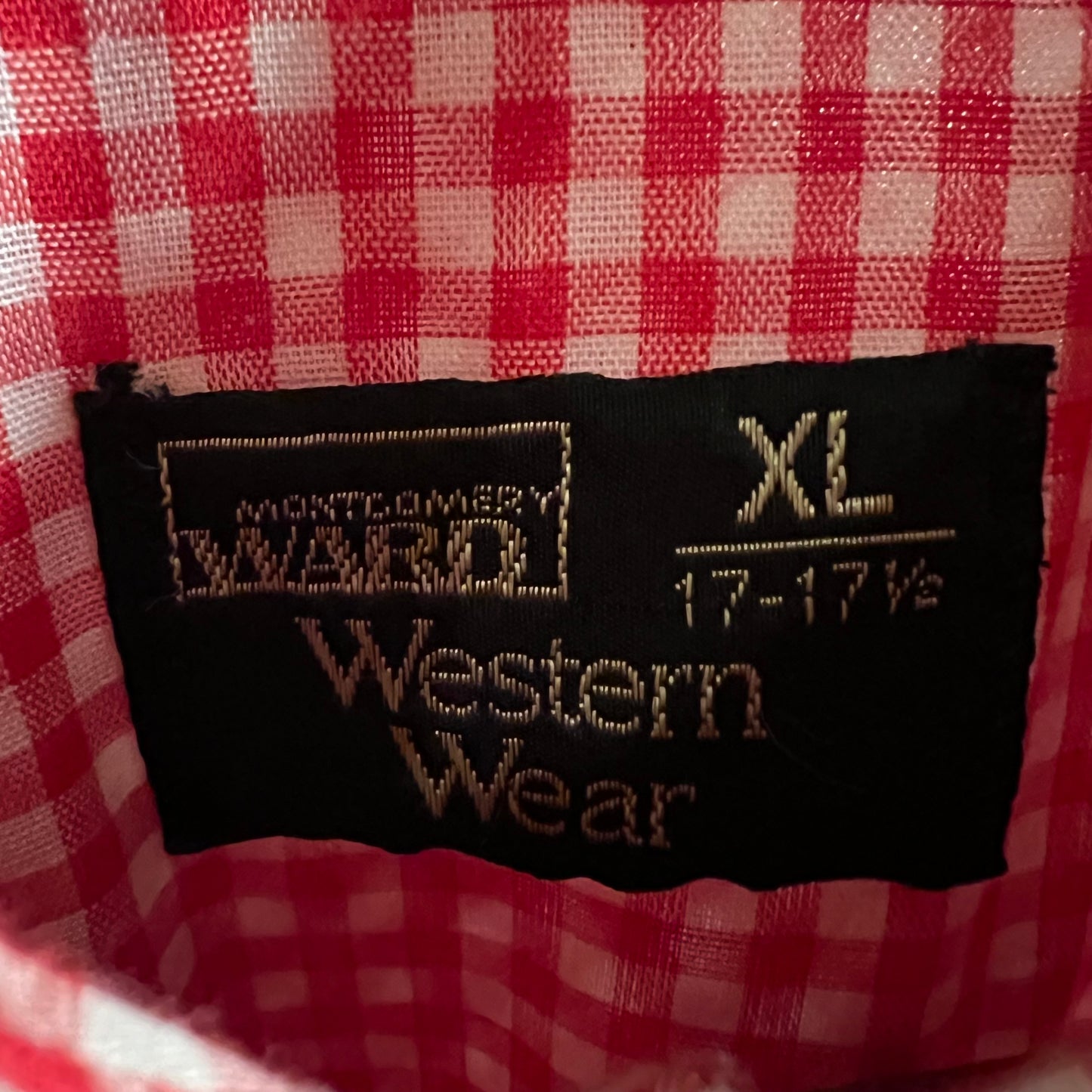 True Vintage 1970's Montgomery Ward Western Wear Gingham Plaid Pearl Snap Western Shirt - Size XL (17-17.5) - Made In USA