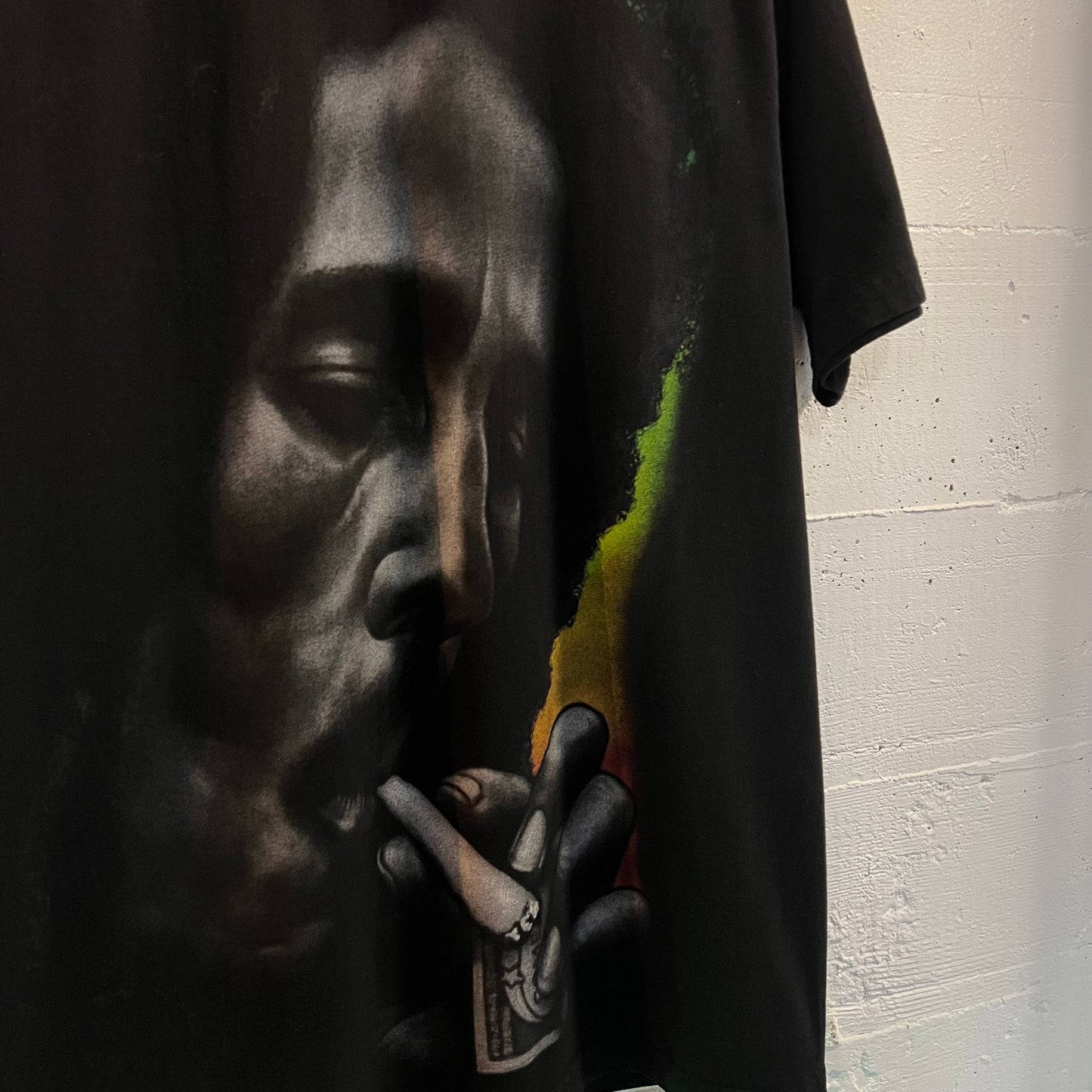 Vintage 2000's Bob Marley Big Print 'Ghetto Rules' T-Shirt - Size XL - Black