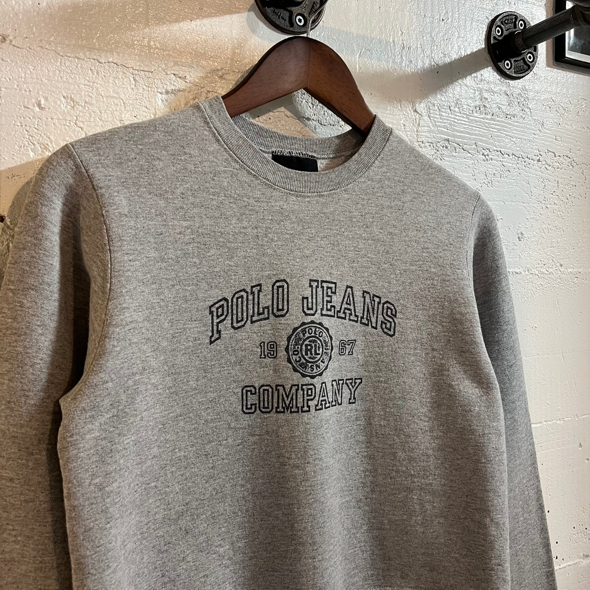 Vintage 90’s Ralph Lauren Polo Jeans Co. Crewneck Sweatshirt - Size Youth Small - Made In USA - Heather Grey/Black