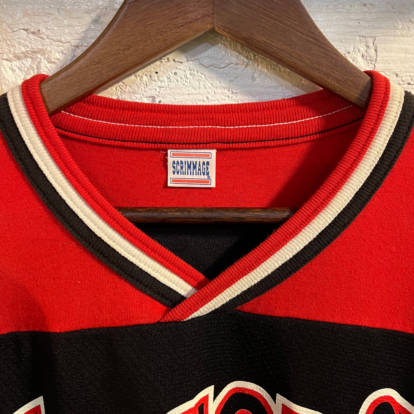 Vintage 90's Atlanta Falcons NFL Scrimmage Jersey Shirt - Size Large - Single Stitch - Black/Red/White