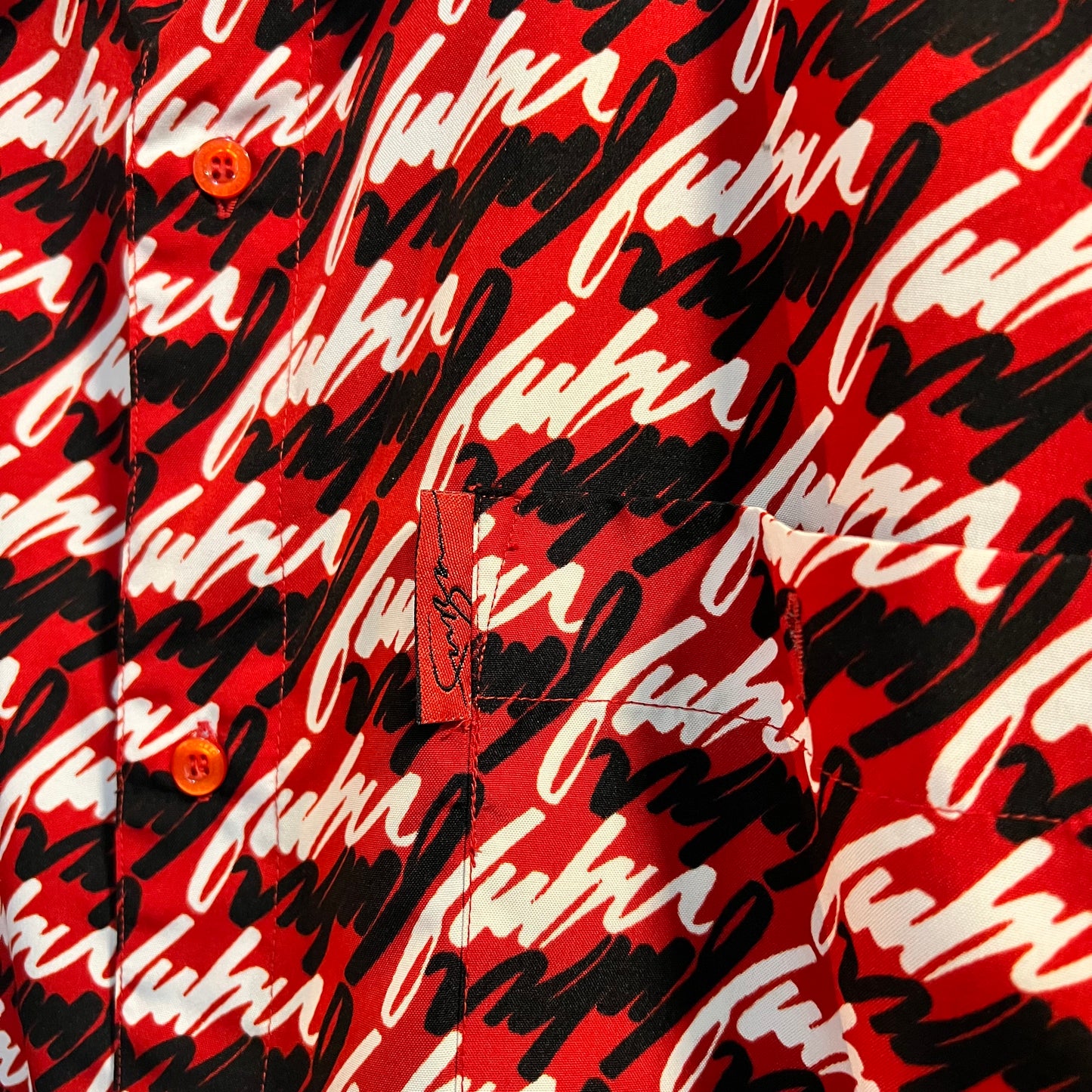 Vintage 90's All Over Print Fubu Short Sleeve Button Up Shirt - Size XL - Red/Black/White