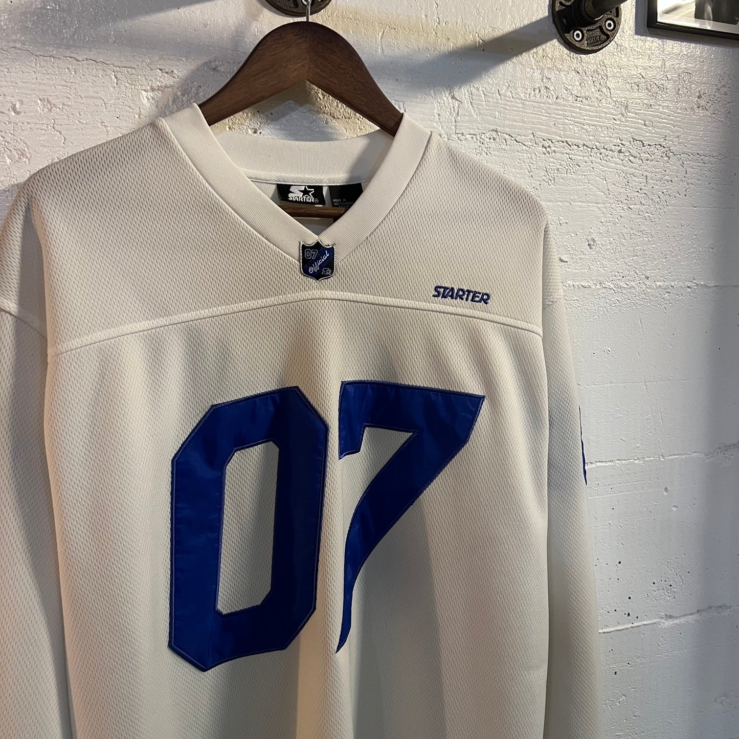 Vintage 2000's Starter 07 Long Sleeve Stitched Jersey - Size Medium - White/Blue