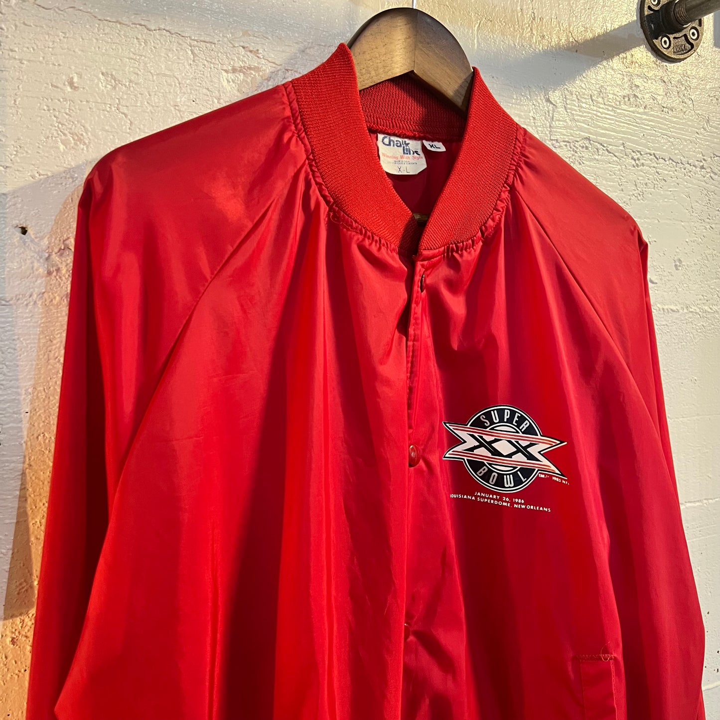 Vintage 1980's Super Bowl XX (Twenty) Chalk Line Jacket - Size XL - Made In USA - Red