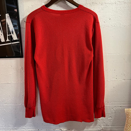 Vintage 80's J.E. Morgan Red Waffle Knit Thermal Shirt - Size XL - Made In USA - Cotton/Poly Blend