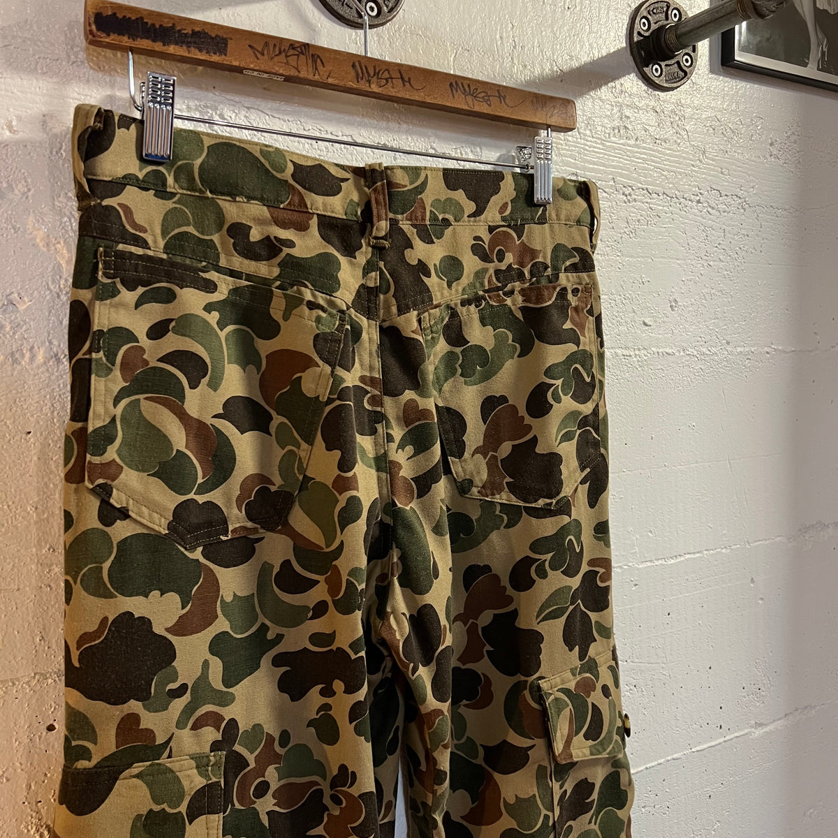 Vintage Duck Camo Cargo Hunting Field Pants - Size 30"/28" - Made In USA - Olive/Brown/Camo