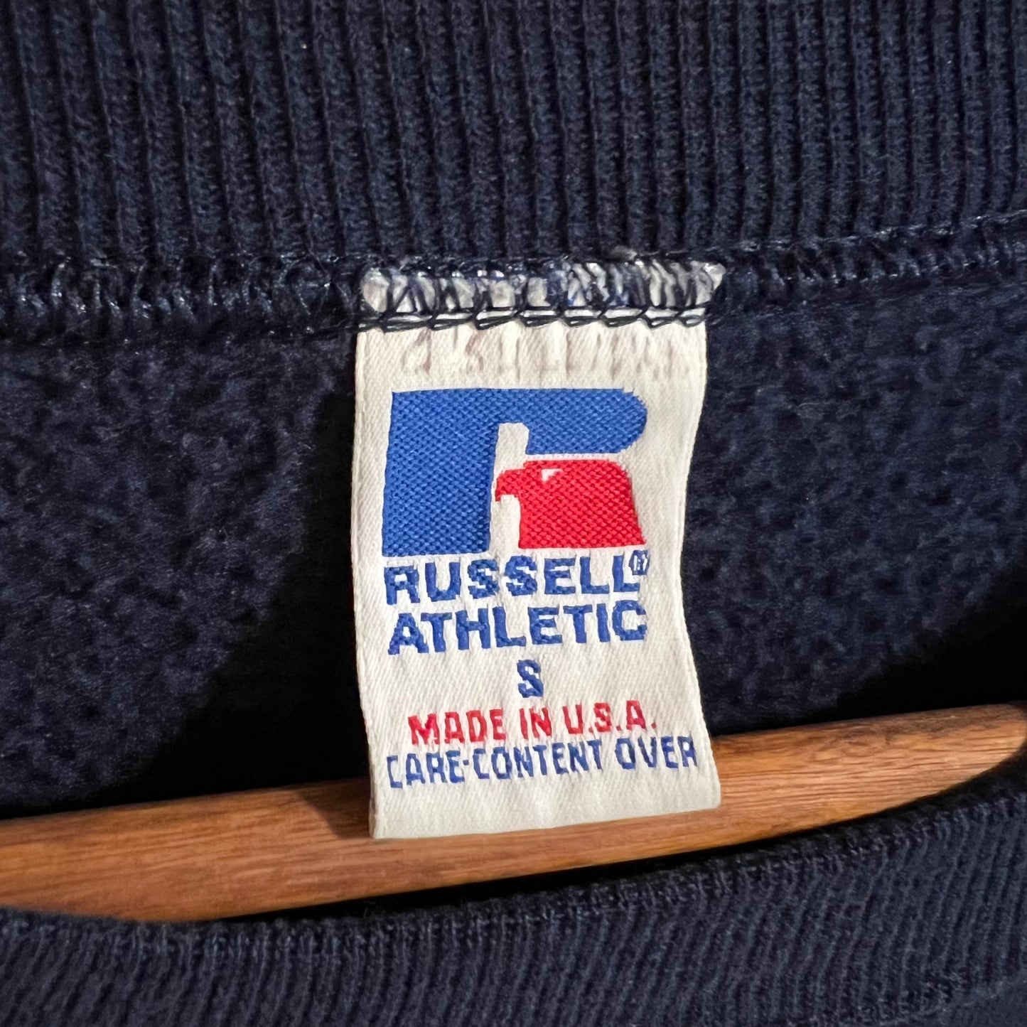Vintage 90’s Distressed Russell Athletic St. Mary’s Crewneck Sweatshirt - Size Small - Made In USA - Navy/White