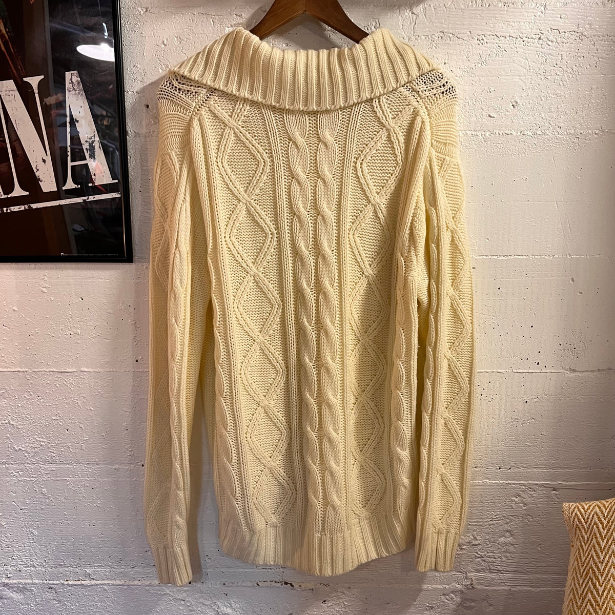 Vintage 70’s Sears Kings Road Fisherman’s Cable Knit Pullover Knitted Sweater - Size Medium - Cream
