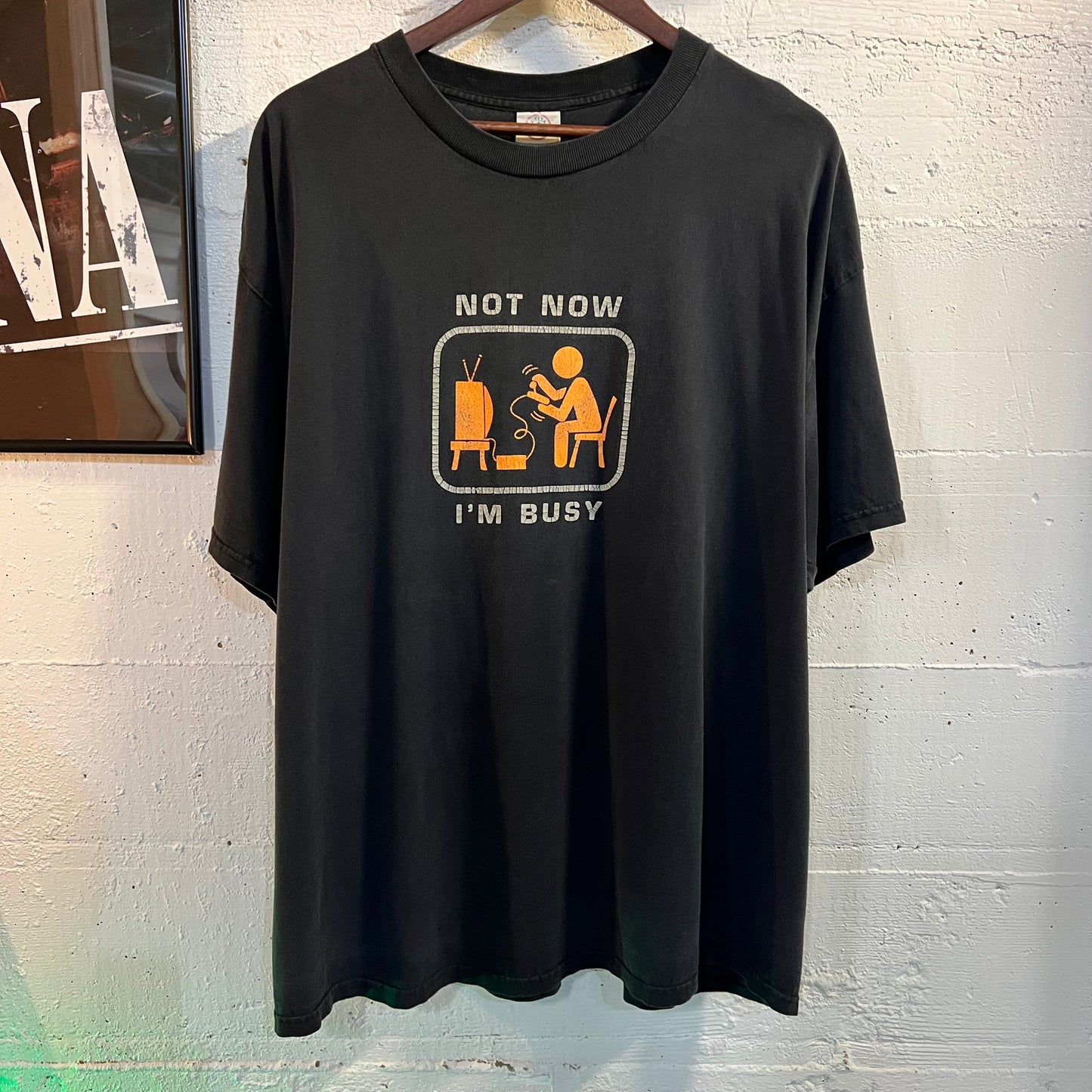 Vintage Funny Video Game ‘Not Now I’m Busy' T-Shirt - Size 2XL - Black/Grey/Orange