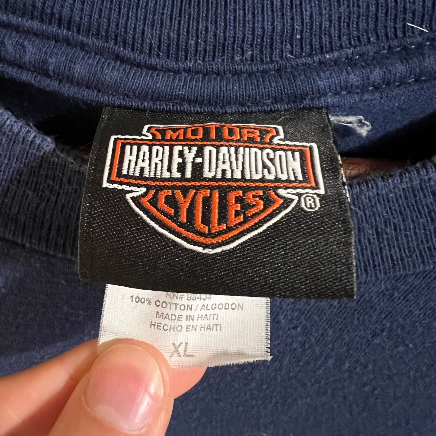 2008 Harley Davidson Wausau, Wisconsin Graphic T-Shirt - Size XL - Navy/Multi