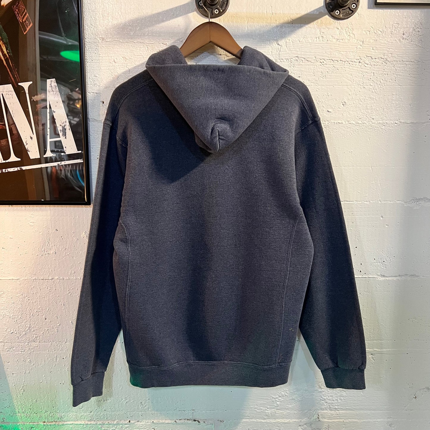 Vintage Y2K Russell Athletic Blank Distressed Pullover Hoodie - Size Large - Charcoal Grey