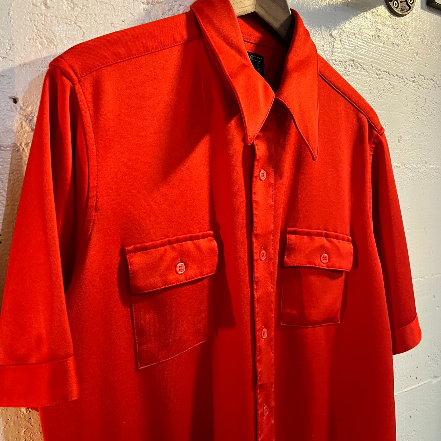 True Vintage 70’s JCPenney Polyester Short Sleeve Button Up Shirt - Size XL - Red