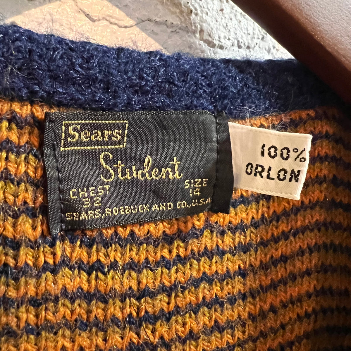 Vintage 70’s Sears Student Southwestern Serape Sweater Vest - Size Youth Large - Made In USA - Orange/Mustard/Navy