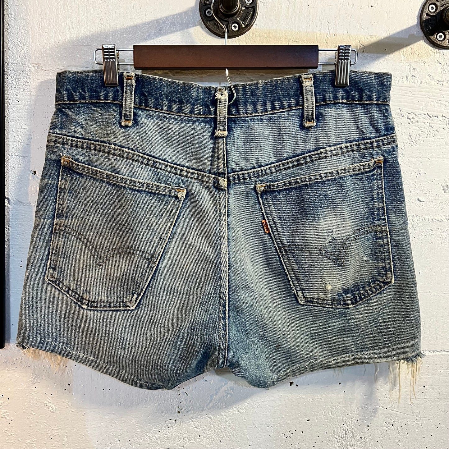 Vintage 70's Distressed Levi's Orange Tab Re-Worked Cut Off Denim Shorts - Size 33 - Light Wash - Made In USA