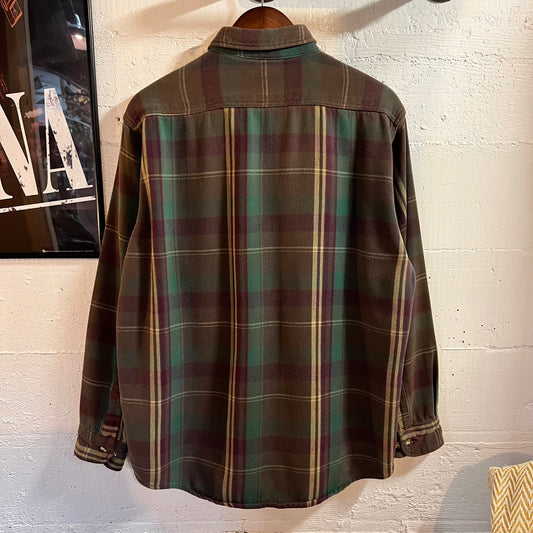 Vintage 90’s Five Brothers Tartan Plaid Flannel - Size Large - Made In USA - Purple/Brown/Green/Tan