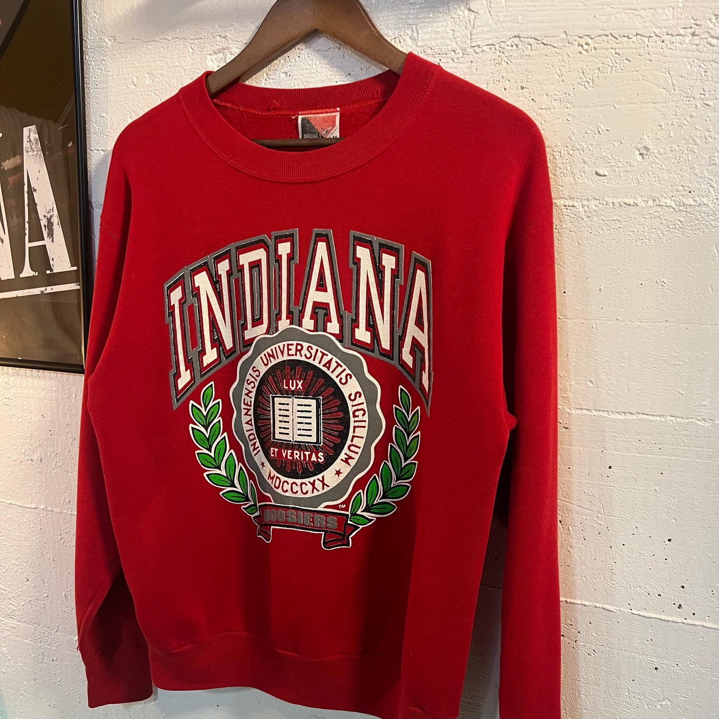 Vintage 80's University of Indiana Hoosiers 'Crest' Crewneck Sweatshirt - Size Medium - Made In USA - Red/Multi
