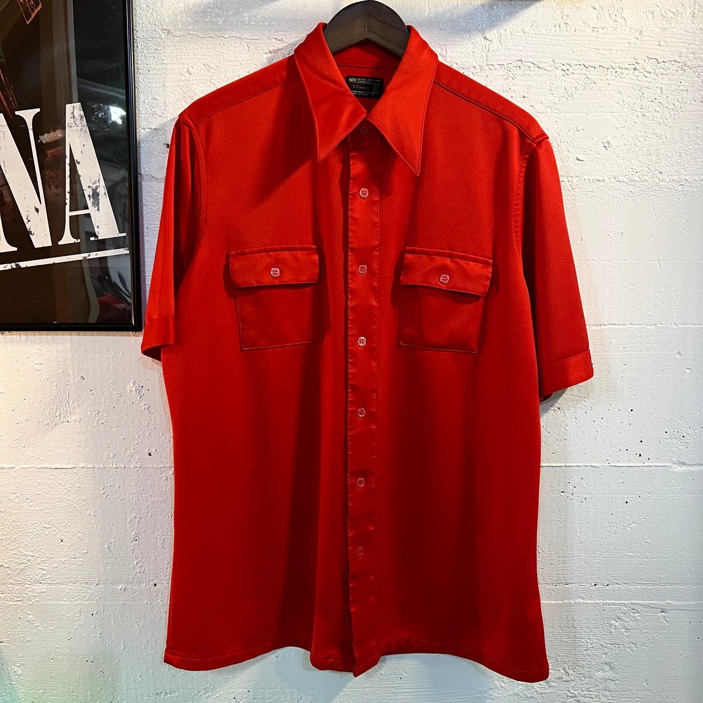 True Vintage 70’s JCPenney Polyester Short Sleeve Button Up Shirt - Size XL - Red