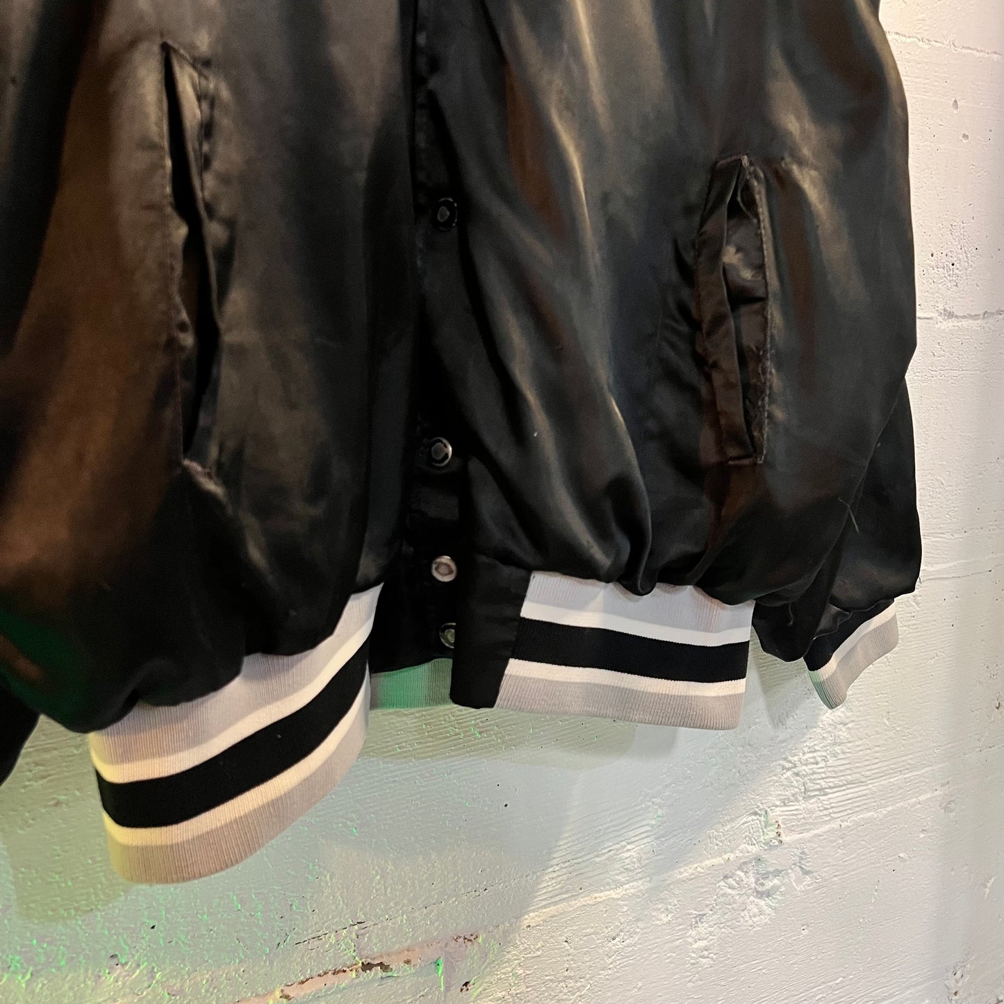 Vintage Win Wear Nylon Bomber Varsity Jacket - Size XL - Made In USA - Black/Gray/White