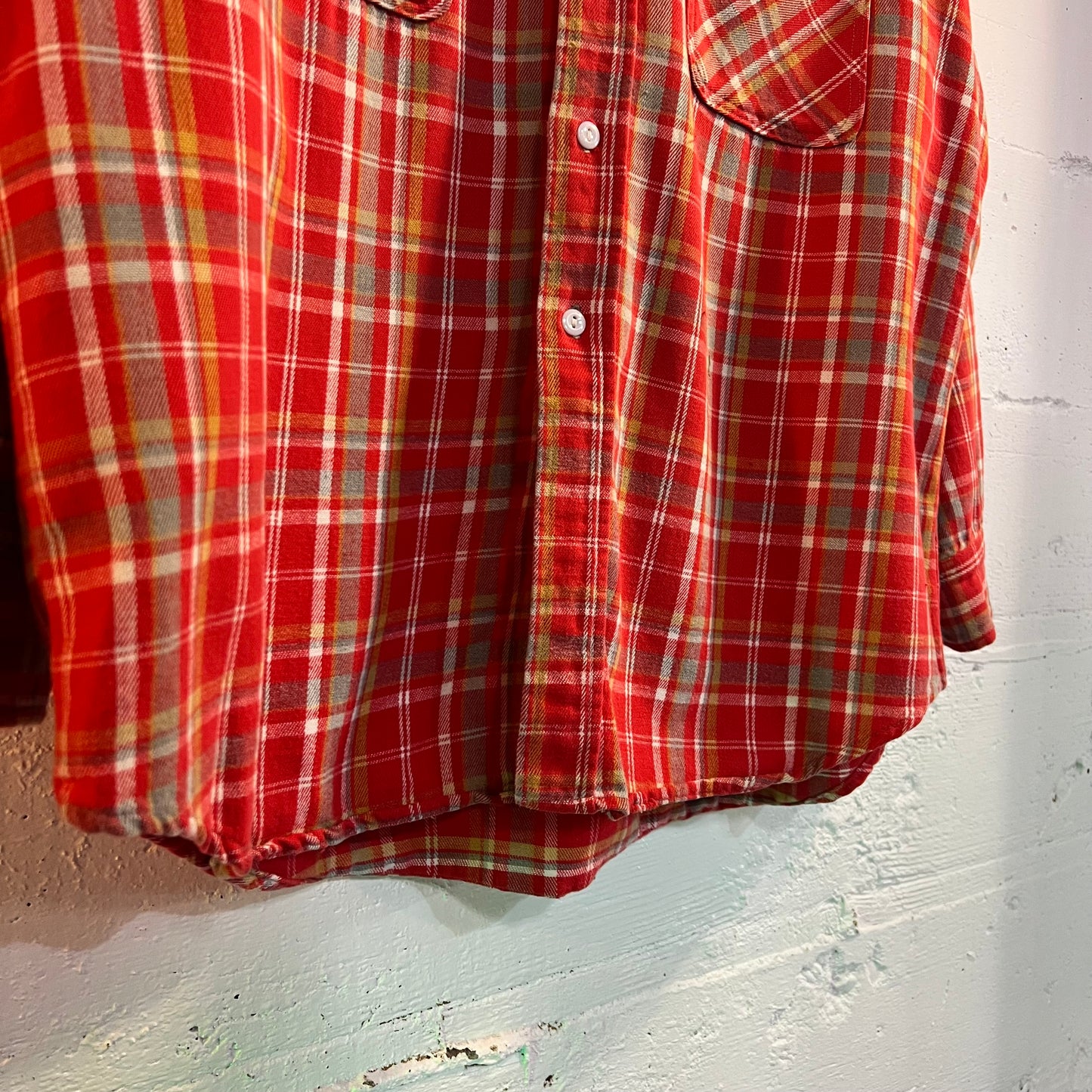 Vintage 1970's JCPenney Big Mac Plaid Flannel Shirt - Size XL - Made In USA - Red/Yellow