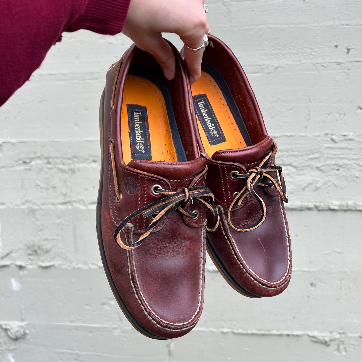 Vintage Timberland Classic Leather W/ Gum Soles Boat Shoes - Size Men's 10/Women's 11 - Brown/Orange