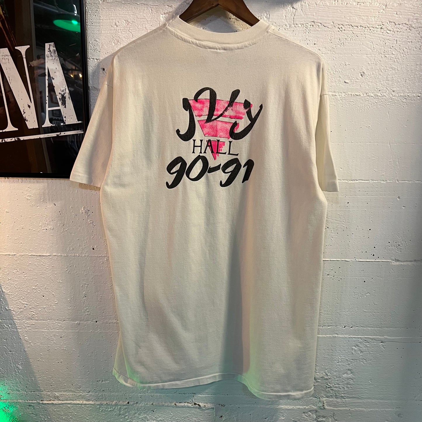 Vintage 90-91 Ivy Hall ‘SOSC’ Collegiate Single Stitch T-Shirt - Size XL - Made In USA - White/Pink/Black