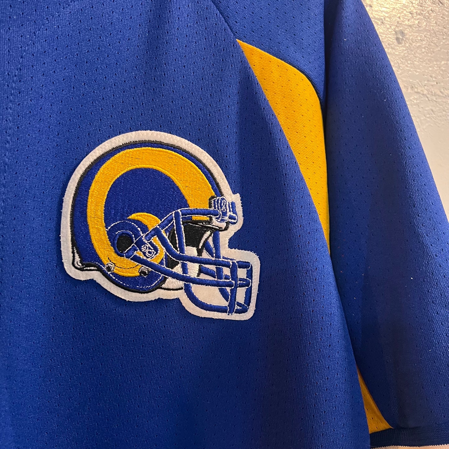 Vintage 90's Los Angeles Ram's Majestic Baseball Style Jersey - Size XL - Made In USA - Blue/Yellow