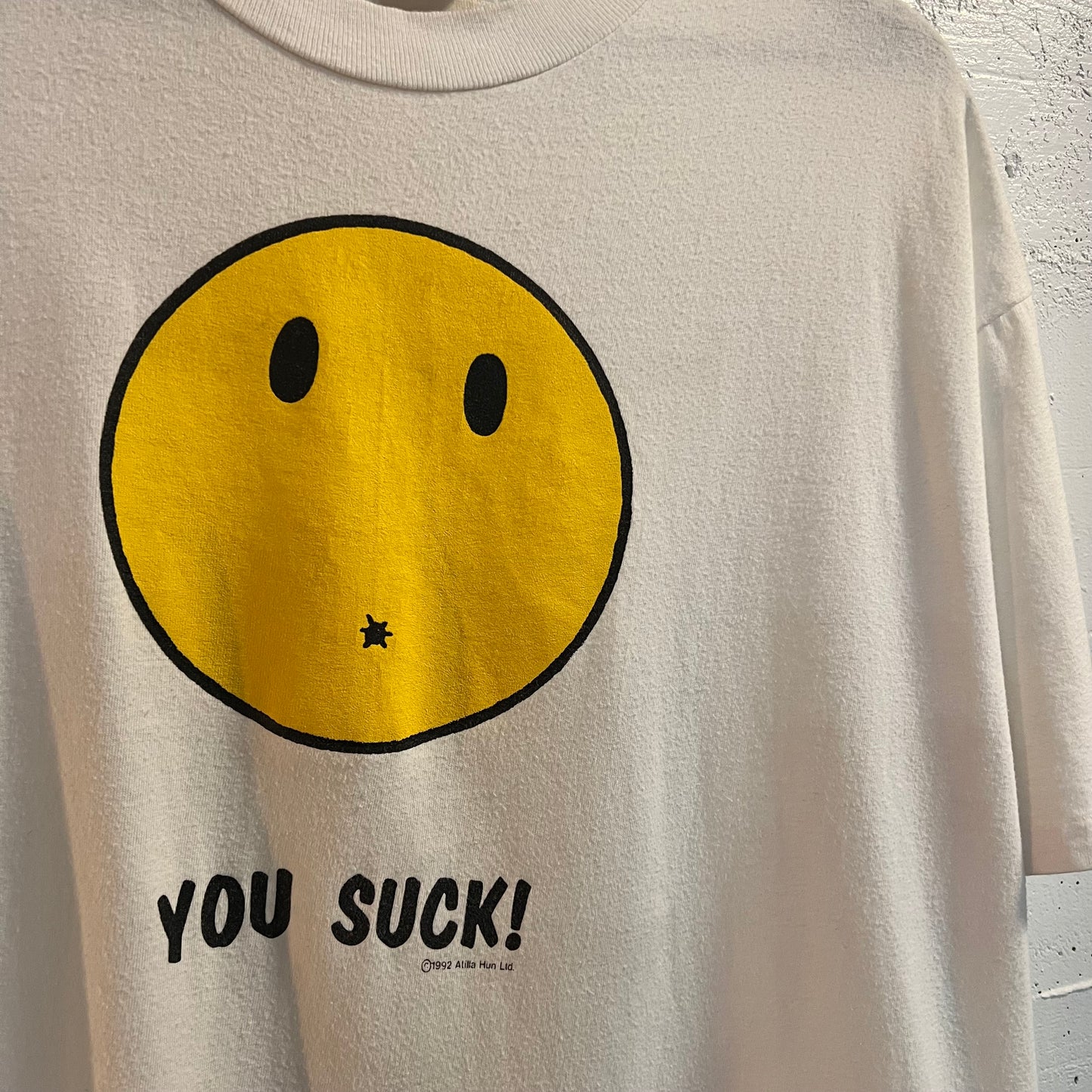 Vintage 90’s Funny ‘You Suck!’ Single Stitch T-Shirt - Size XL - Made In USA - White/Yellow/Black