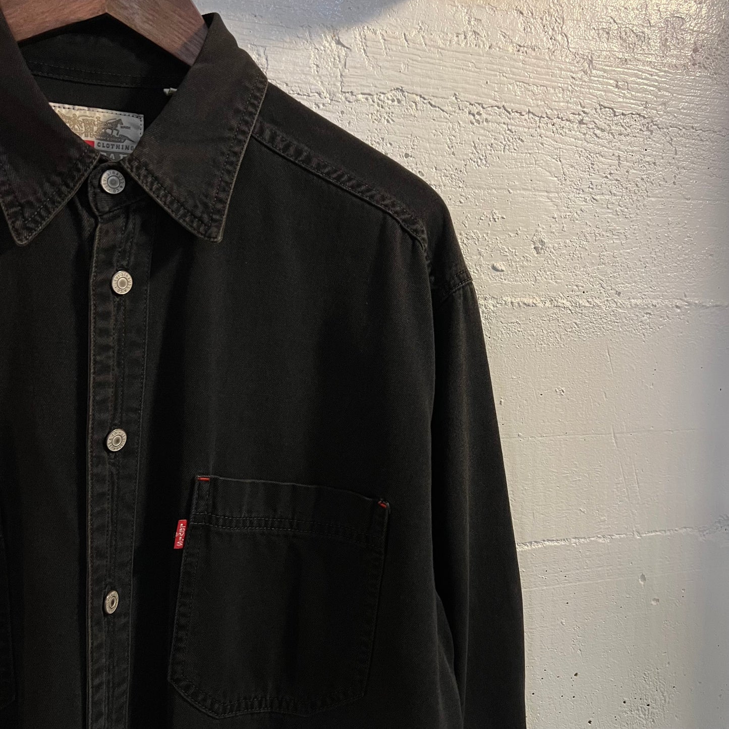 Vintage 90's Levi Red Tab Heavy Cotton Denim Button Up Shirt - Size Large - Faded Black Denim