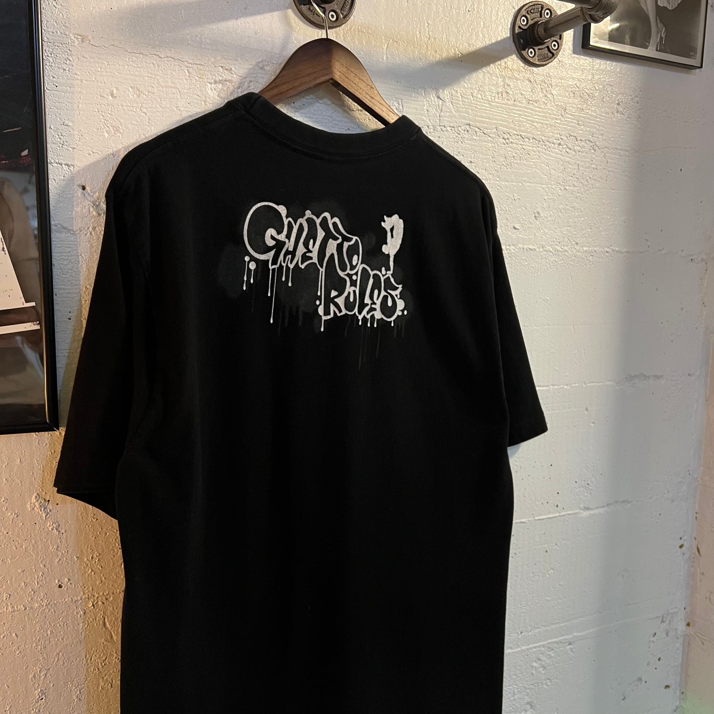 Vintage 2000's Bob Marley Big Print 'Ghetto Rules' T-Shirt - Size XL - Black