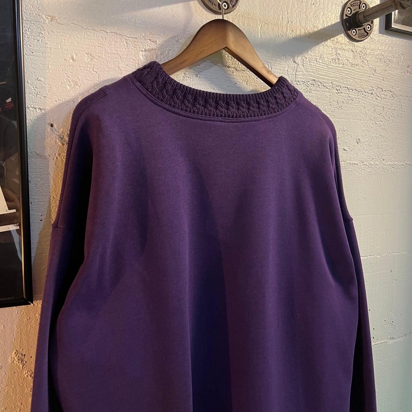 Vintage Embroidered Australia Wildlife Half Knitted/ Half Crewneck Sweatshirt - Size XL - Made In Australia - Purple