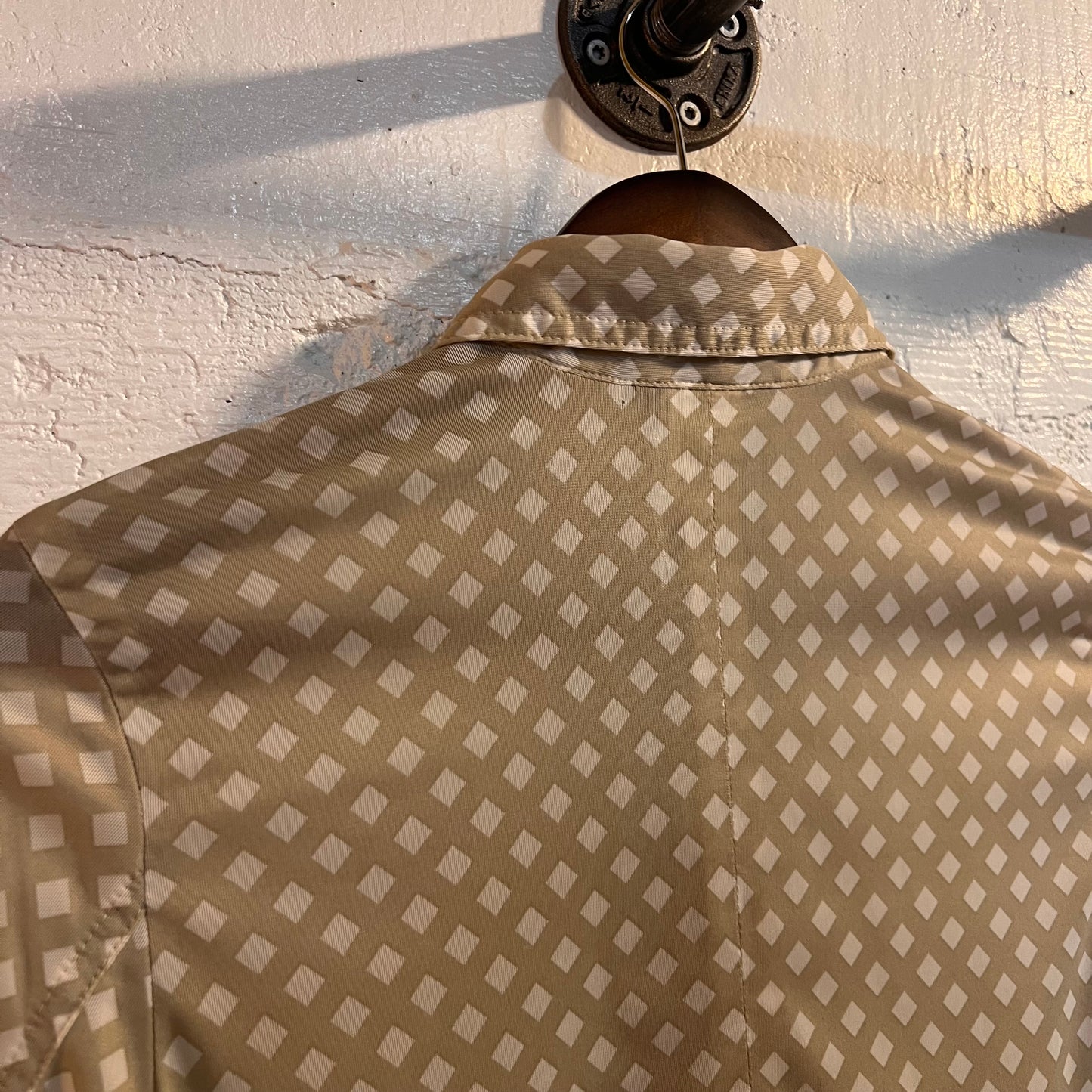 Vintage Diesel Nylon Button-Up Long Sleeve Collard Blouse - Size Small - White/Beige - Made In Italy