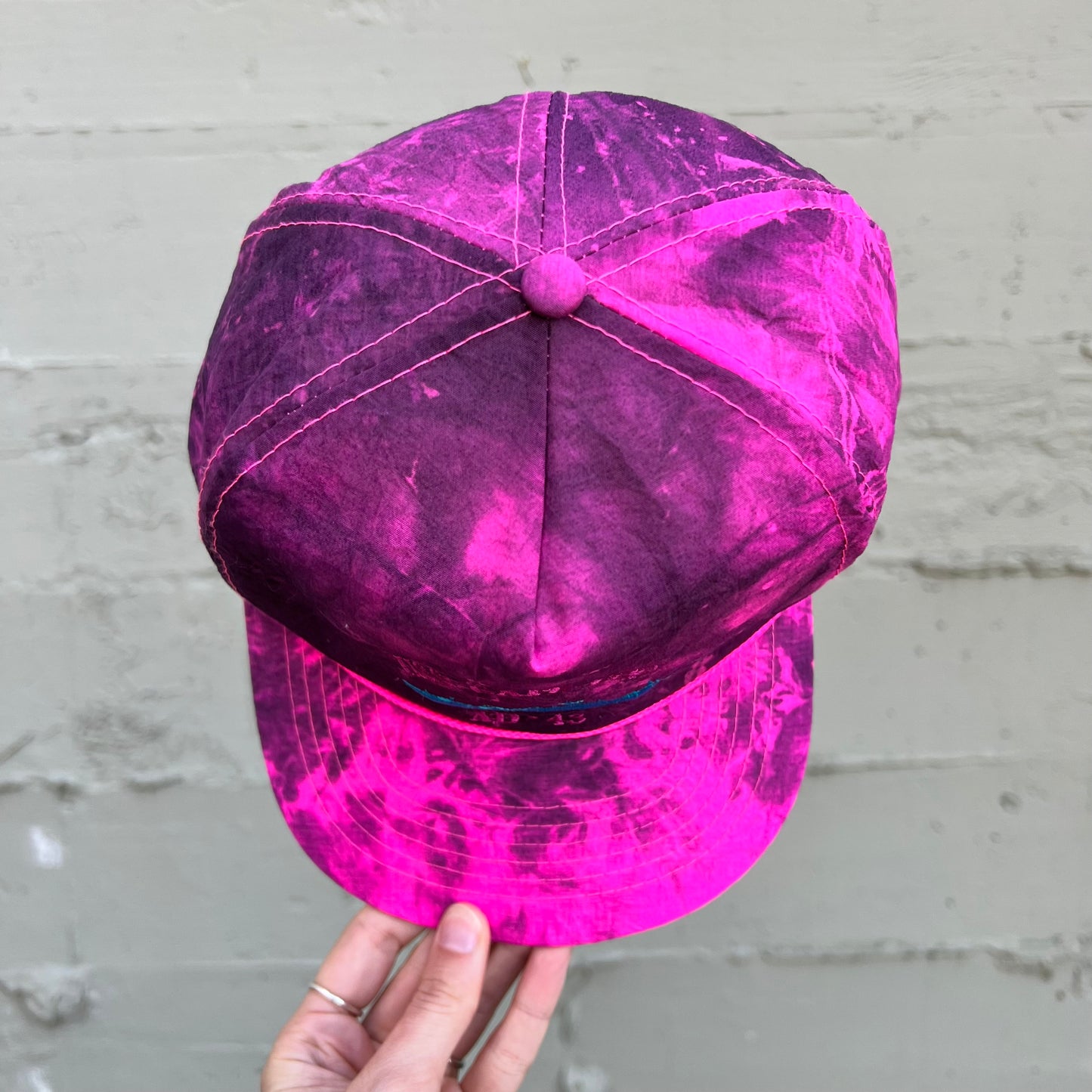 Vintage 90's USS-Cape Cod Embroidered Neon Tie Dye Nylon Snapback Hat - O/S - Pink/Turquoise