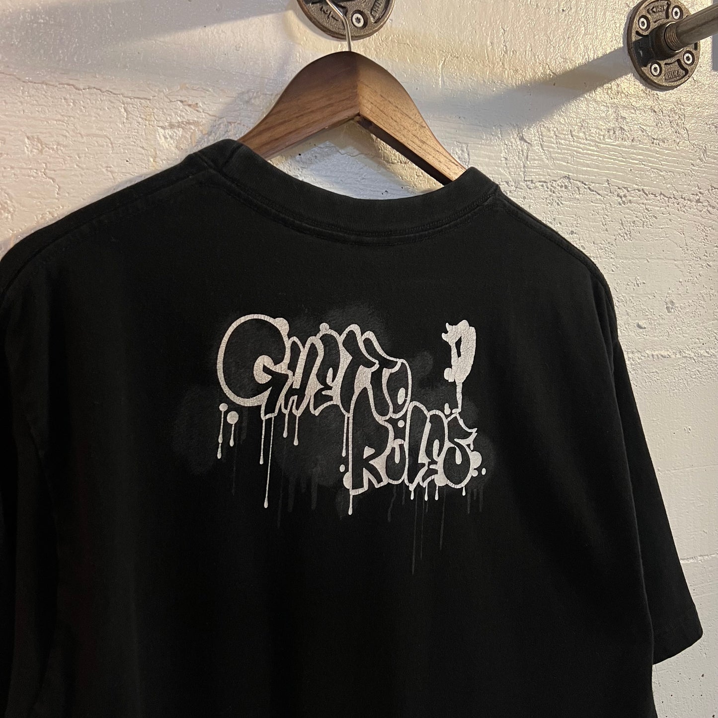 Vintage 2000's Bob Marley Big Print 'Ghetto Rules' T-Shirt - Size XL - Black