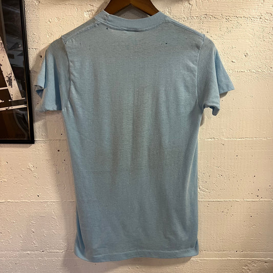 Vintage 70’s-80’s Distressed Kentucky Horse Graphic Single Stitch T-Shirt - Size Small - Made In USA - Baby Blue/Black/Green