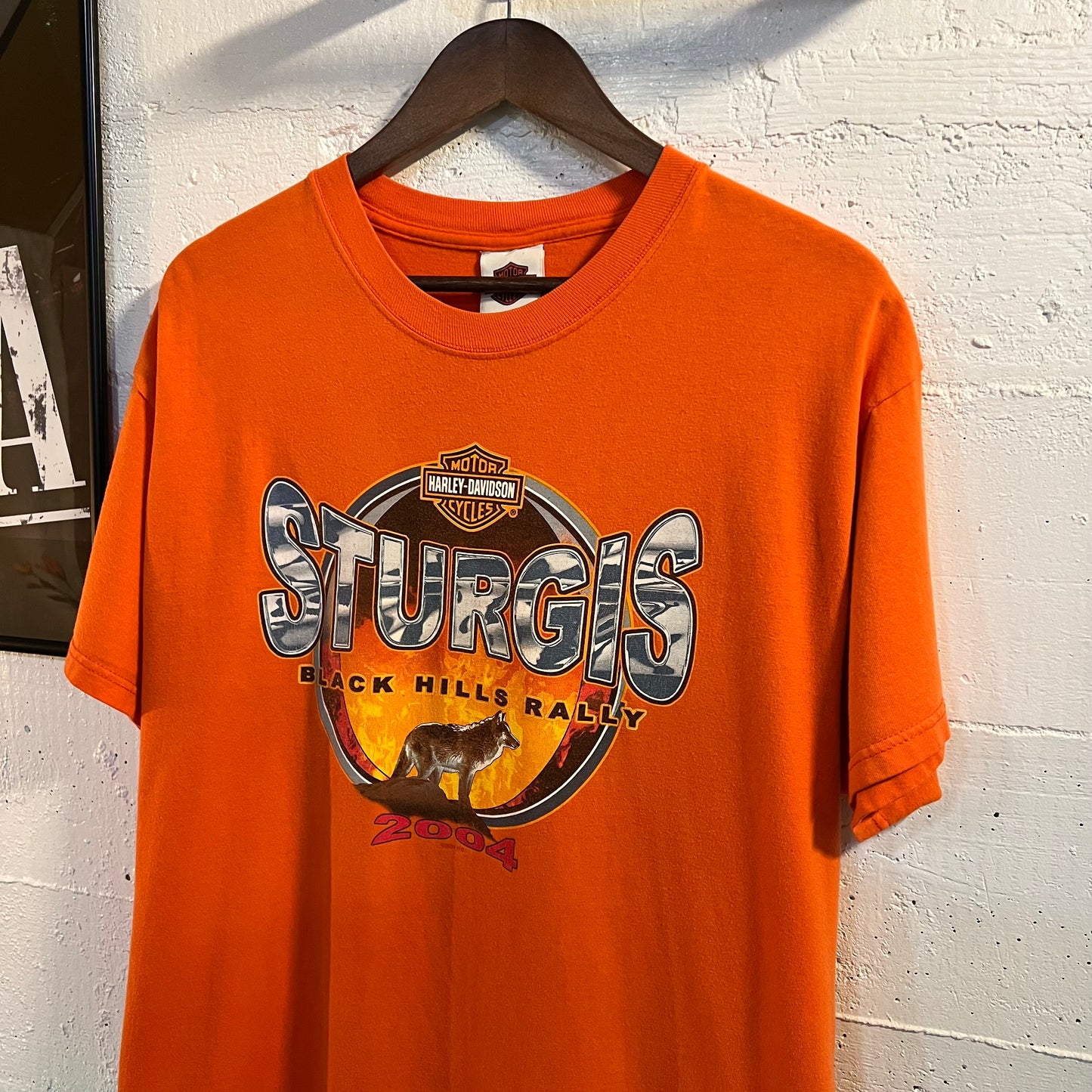 Vintage Y2K Harley Davidson Sturgis SD T-Shirt - Size Large - Made In USA - Blaze Orange