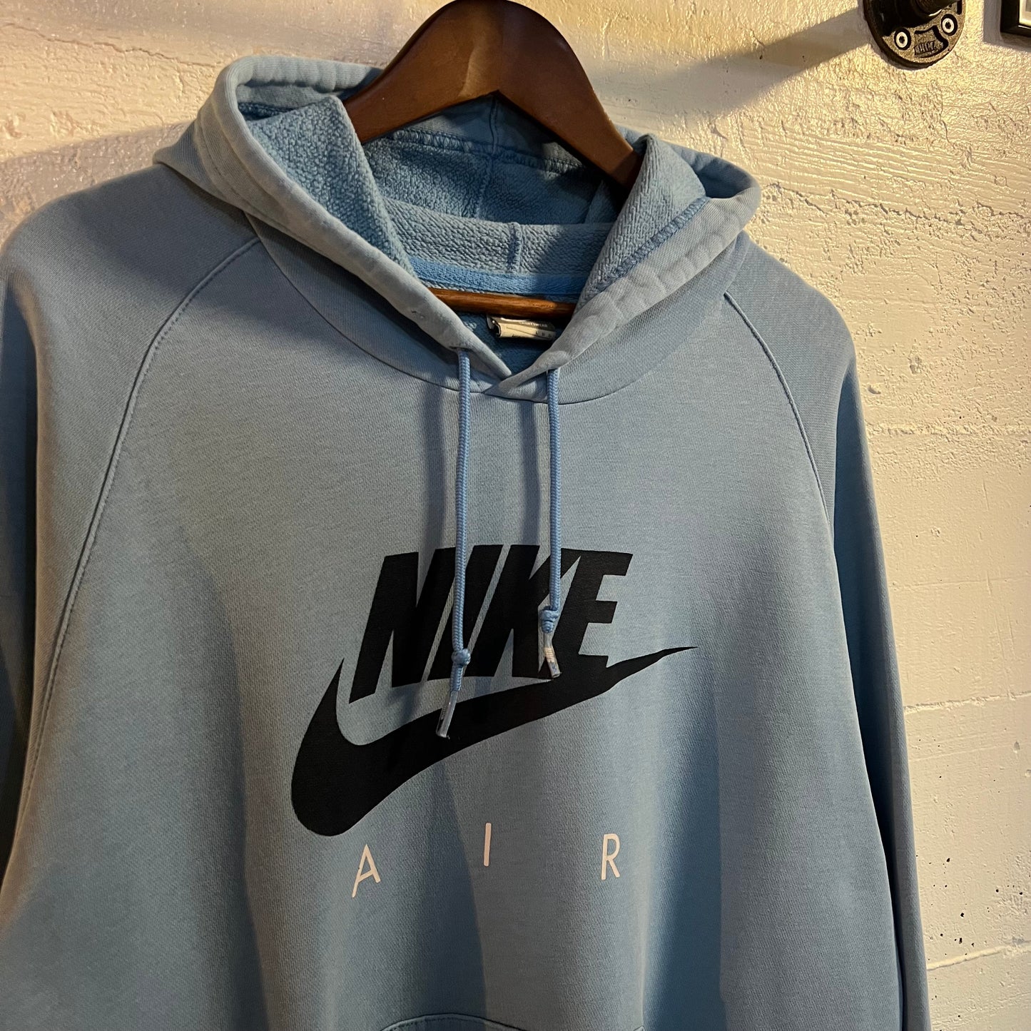 Vintage 2000's Nike Air Swoosh Raglan Sleeve Hooded Sweatshirt - Size Large - Carolina Blue