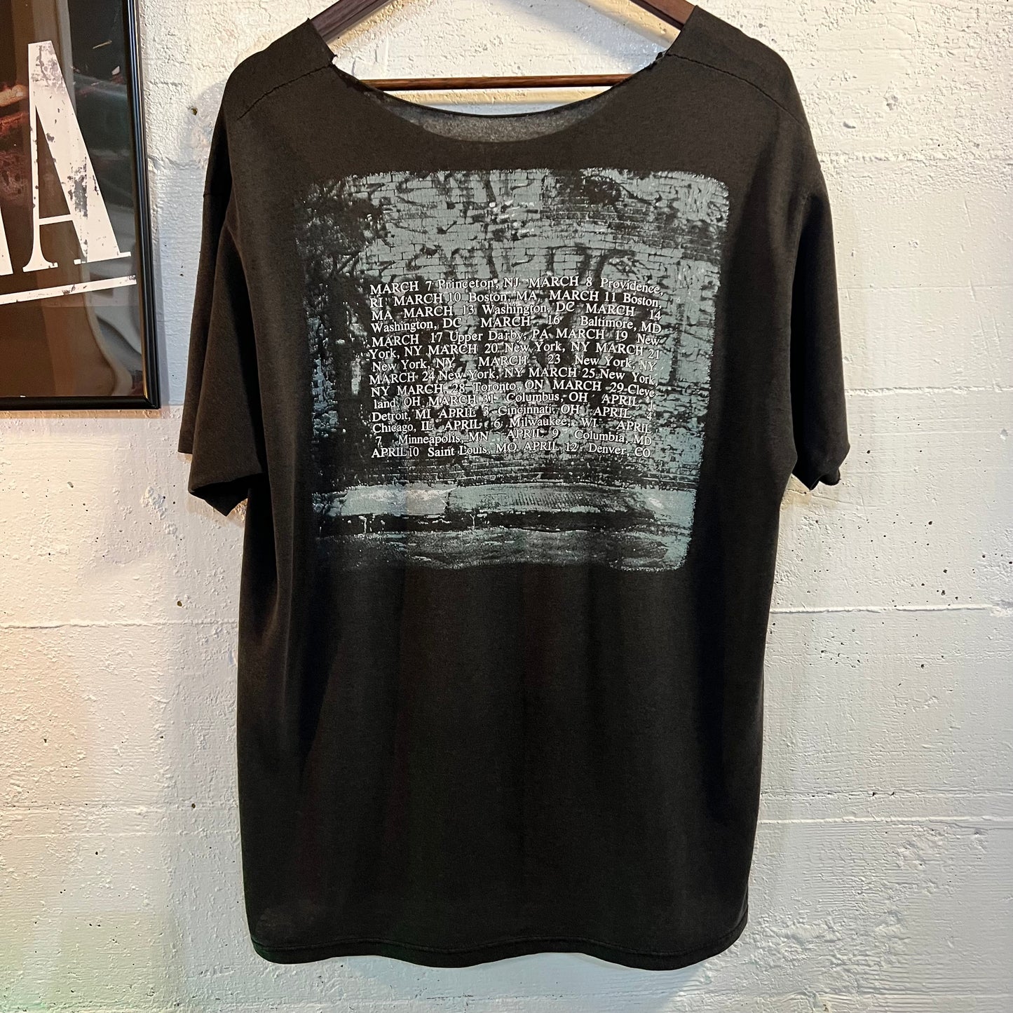 Vintage 80’s Distressed Lou Reed ‘New York’ Tour Band T-Shirt - Size Large - Faded Black/Grayish Blue